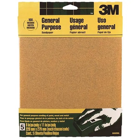 3M 9" x 11" Sand-Pak Production Sanding Sheet, 100-Grit Medium, PK 5 9002